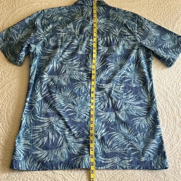 100% Cotton Men's Button Down Shirt Camp Small Blue Tropical Print Pocket Beach - Picture 14 of 16